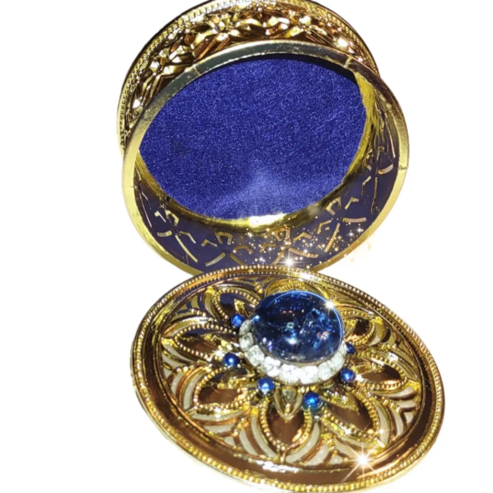 Trinket Box Container with Crystal & Royal Blue Stone